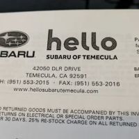 Hello Subaru of Temecula Parts Dept.